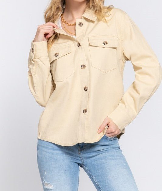 The Boyfriend Shacket in Taupe - Colbert Clothing