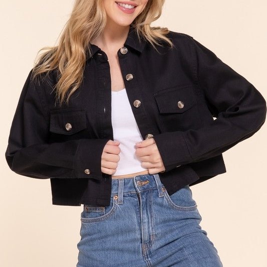The Cropped Boyfriend Shacket in Black - Colbert Clothing