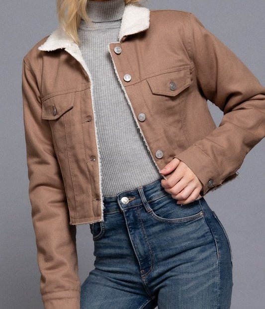Winter Is Here Sherpa Lined Jacket in Cocoa - Colbert Clothing