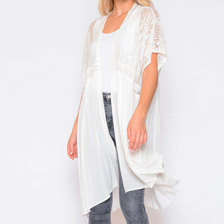 Ivory Woven Lace Duster 2102