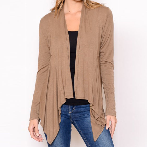 Open Draped Cardigan in Mocha