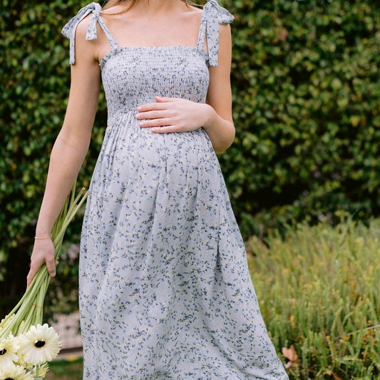Floral Smocking Dress in Sage MATERNITY