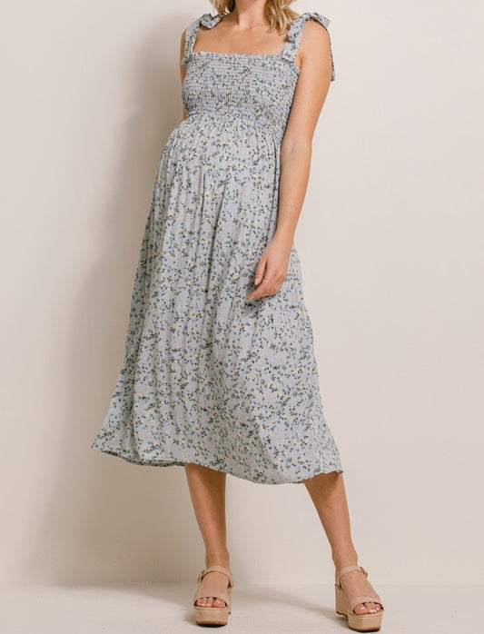 Floral Smocking Dress in Sage MATERNITY