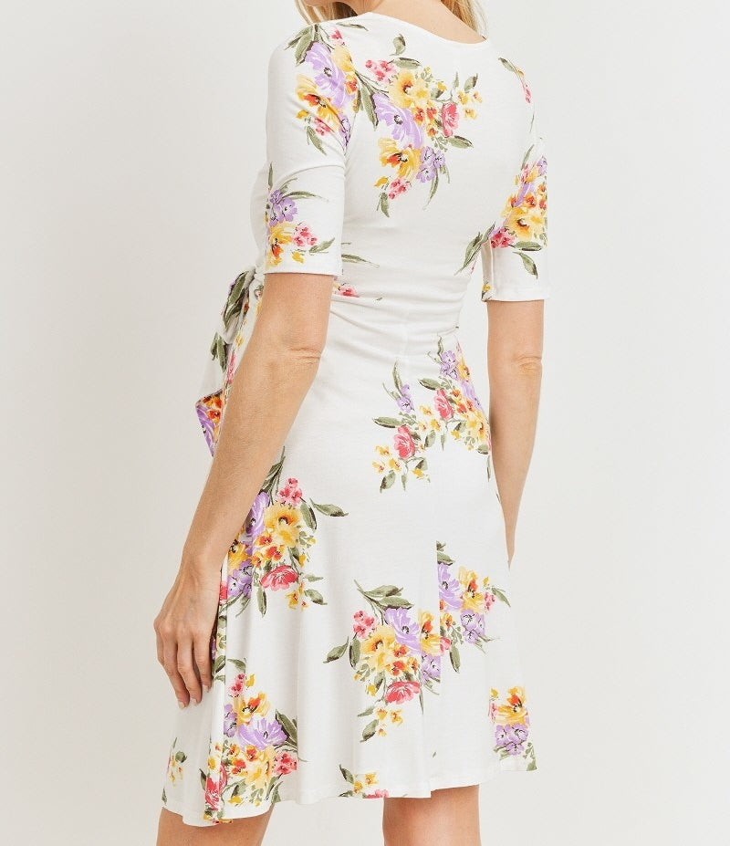 Be My Baby Floral Surplice Dress in White MATERNITY