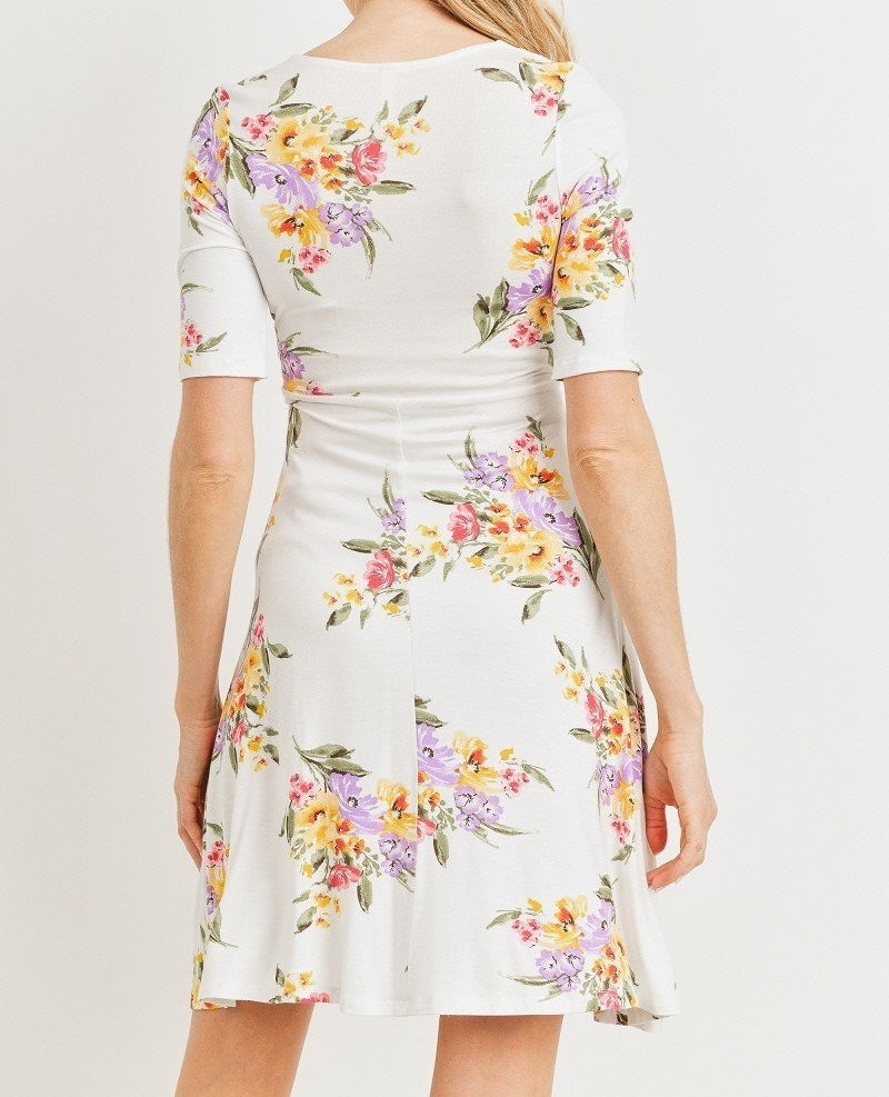Be My Baby Floral Surplice Dress in White MATERNITY
