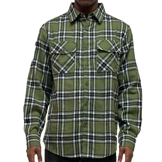 Plaid Flannel Shirt in Olive MEN