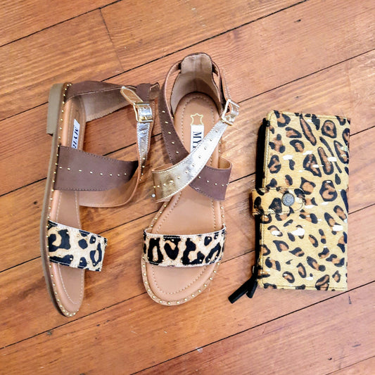 Leather Leopard Strap Sandals