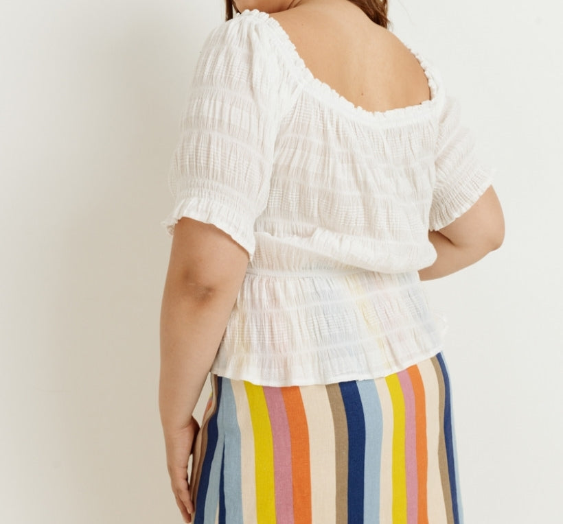 Cream in My Coffee Cotton White Woven Top PLUS