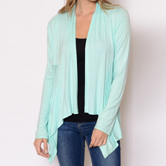 Open Draped Cardigan in Mint