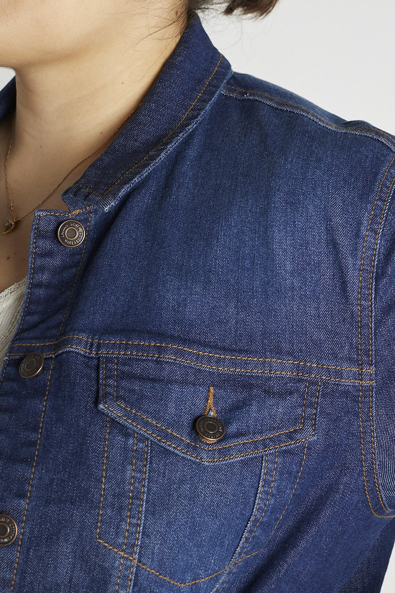 Dark Wash Stretch Denim Jacket PLUS