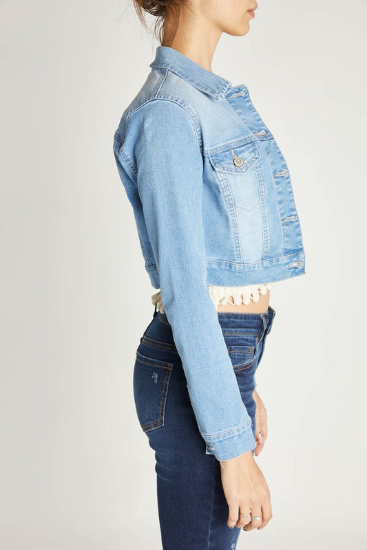 Light Wash Stretch Denim Crop Jacket