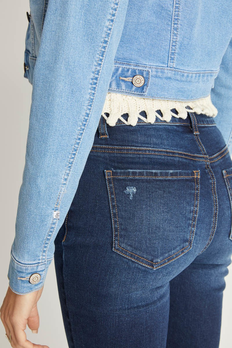 Light Wash Stretch Denim Crop Jacket