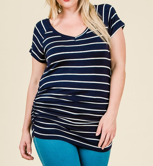 You're My Favorite Striped Top in Navy PLUS