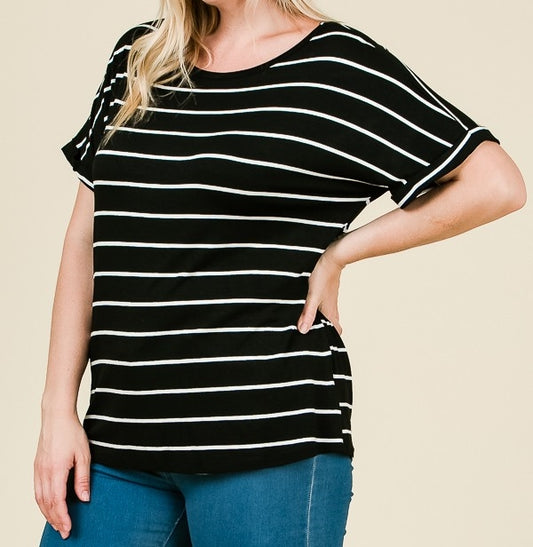 Nice and Easy Striped Top in Black PLUS
