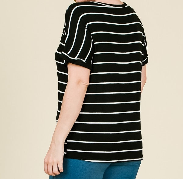 Nice and Easy Striped Top in Black PLUS