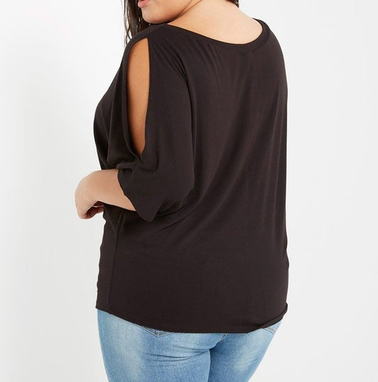 Tres Chic Cold Shoulder Top in Black PLUS