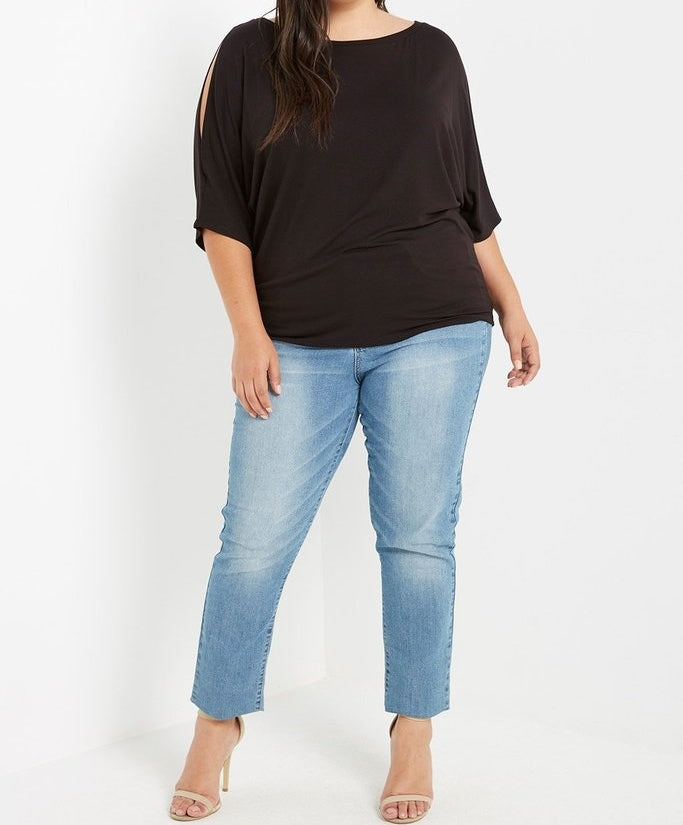 Tres Chic Cold Shoulder Top in Black PLUS