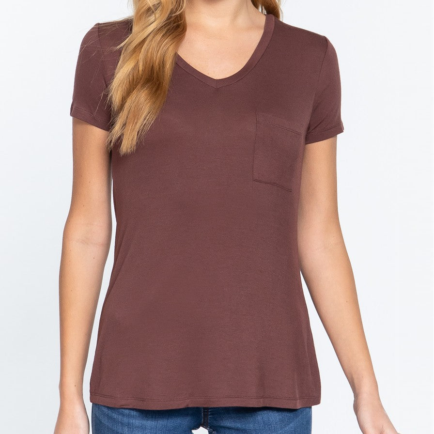 V is for Victory Relaxed Pocket Tee in Brown