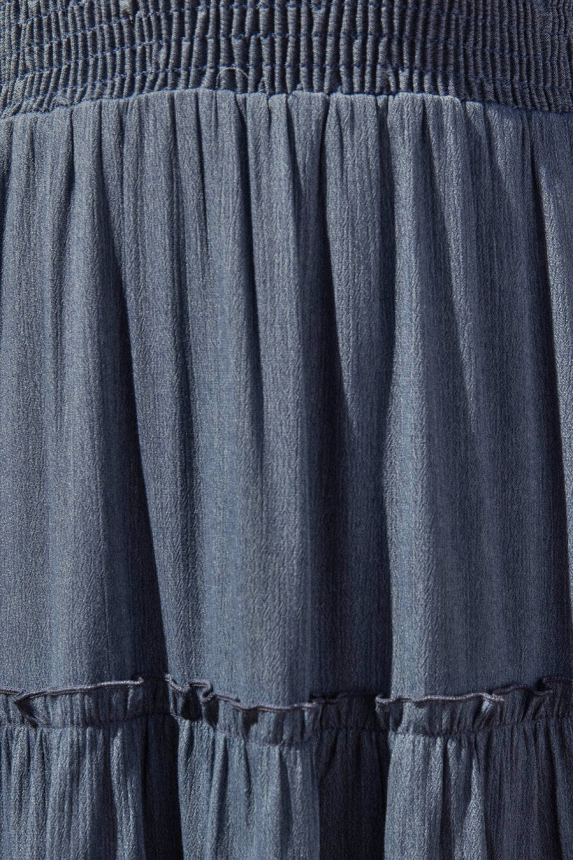 Smocking Tiered Dress - Denim Blue Dress