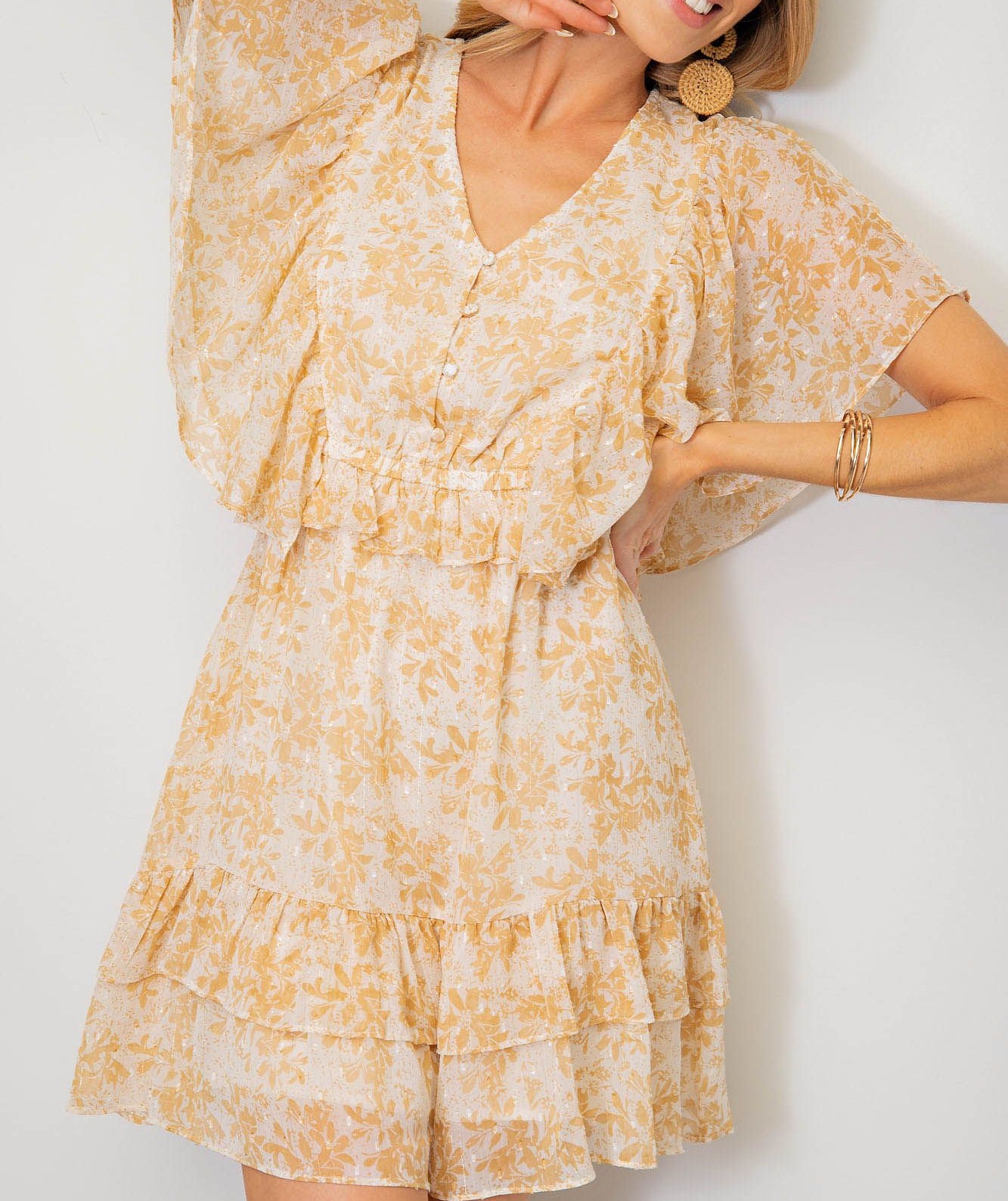 Chiffon Ruffle Dress in Cream