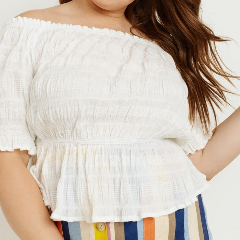 Cream in My Coffee Cotton White Woven Top PLUS
