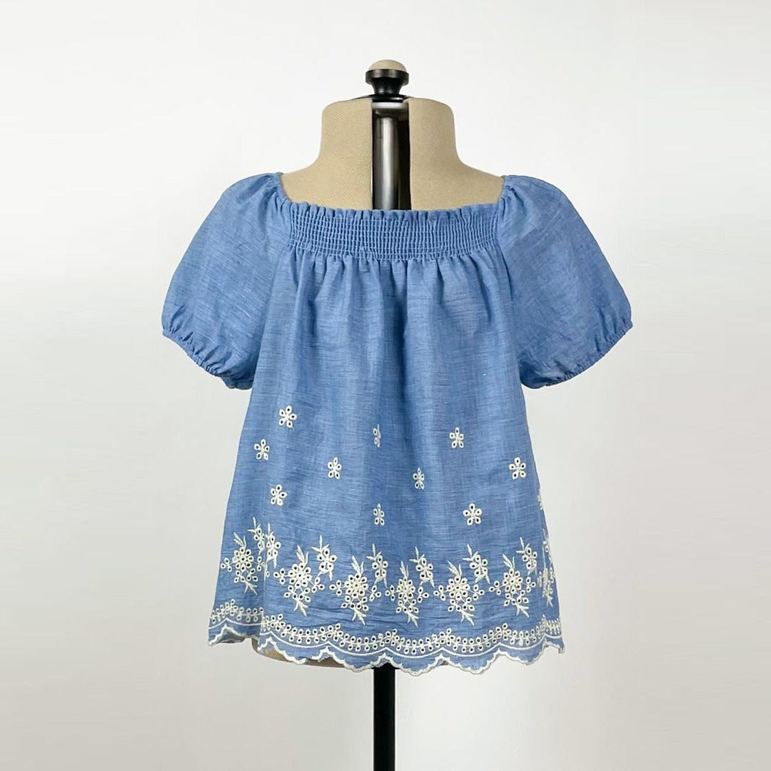 Chambray Puff Sleeve Top GIRLS