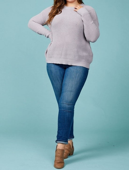 Let's Get Cozy Knitted Sweater in Dusty Violet PLUS