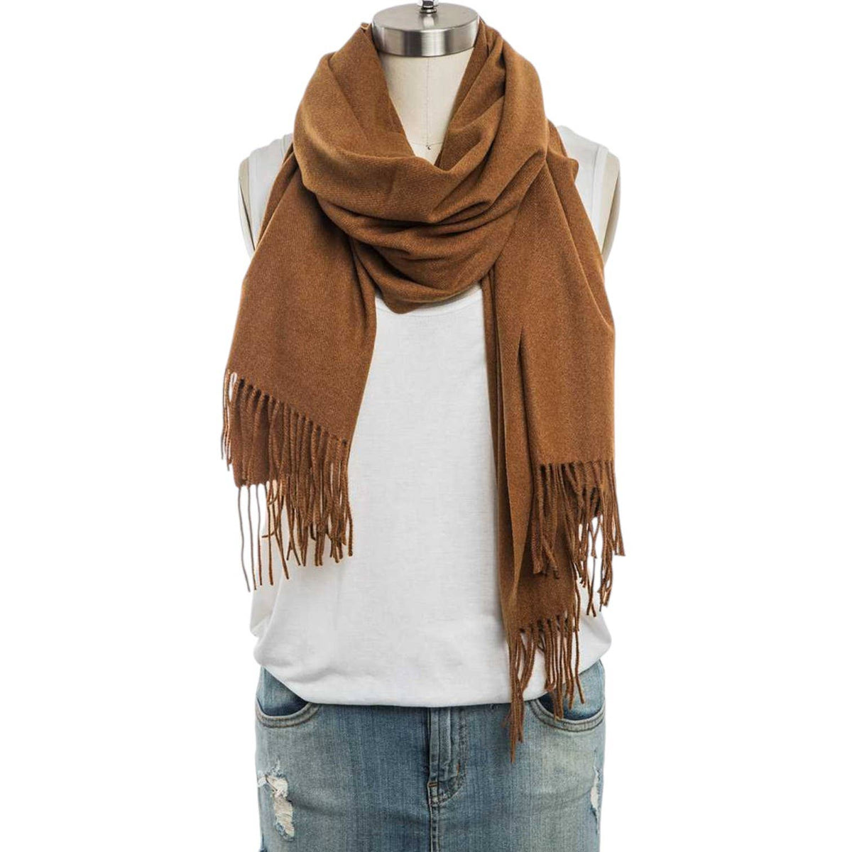 Large Cashmere Feel Fashion Scarf in Brown