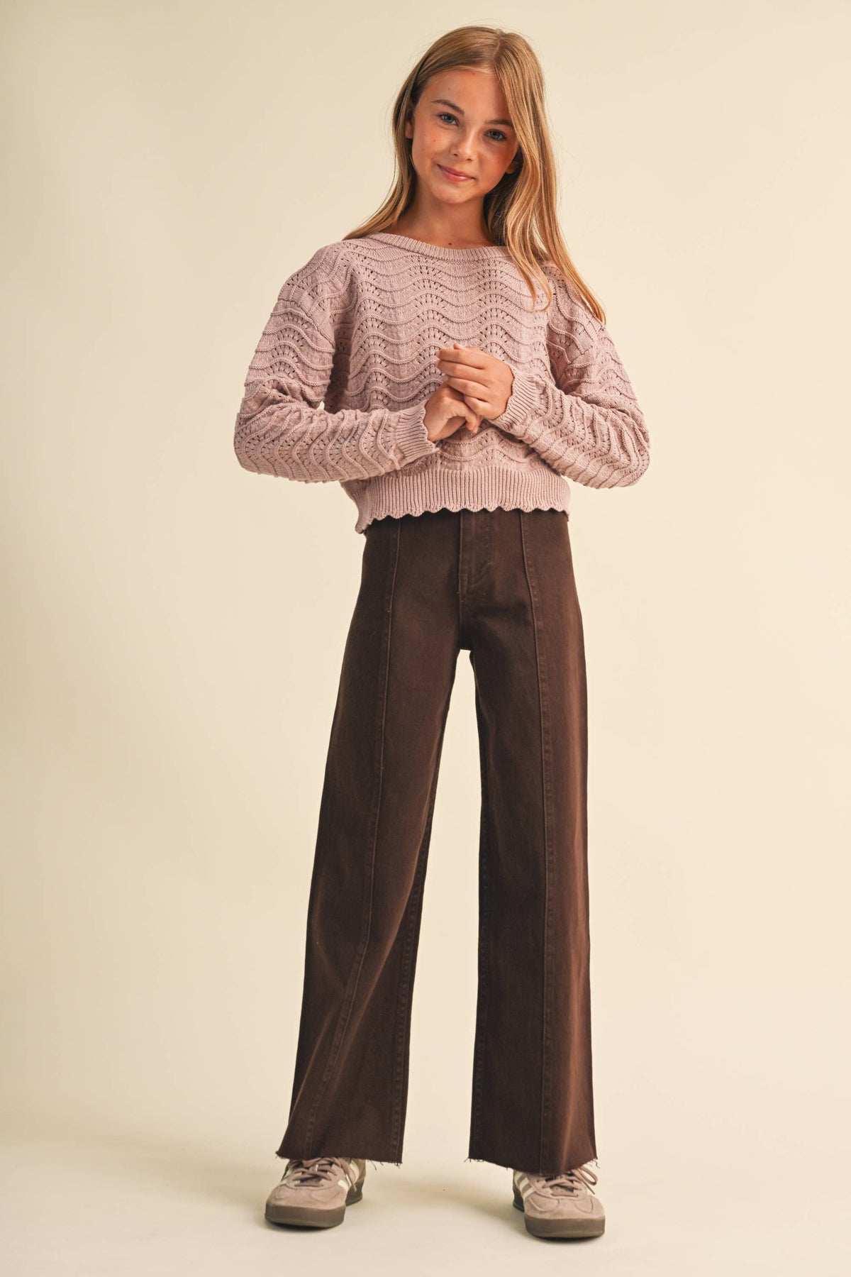 Girls Wavy Knit Pullover Sweater 7-14 442