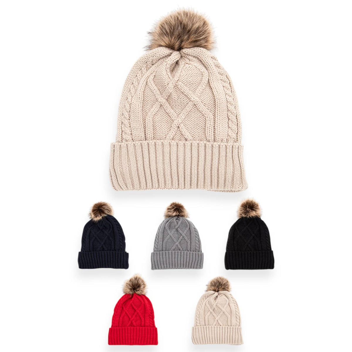 Raised Knit PomPom Beanie Stocking Cap (assorted)