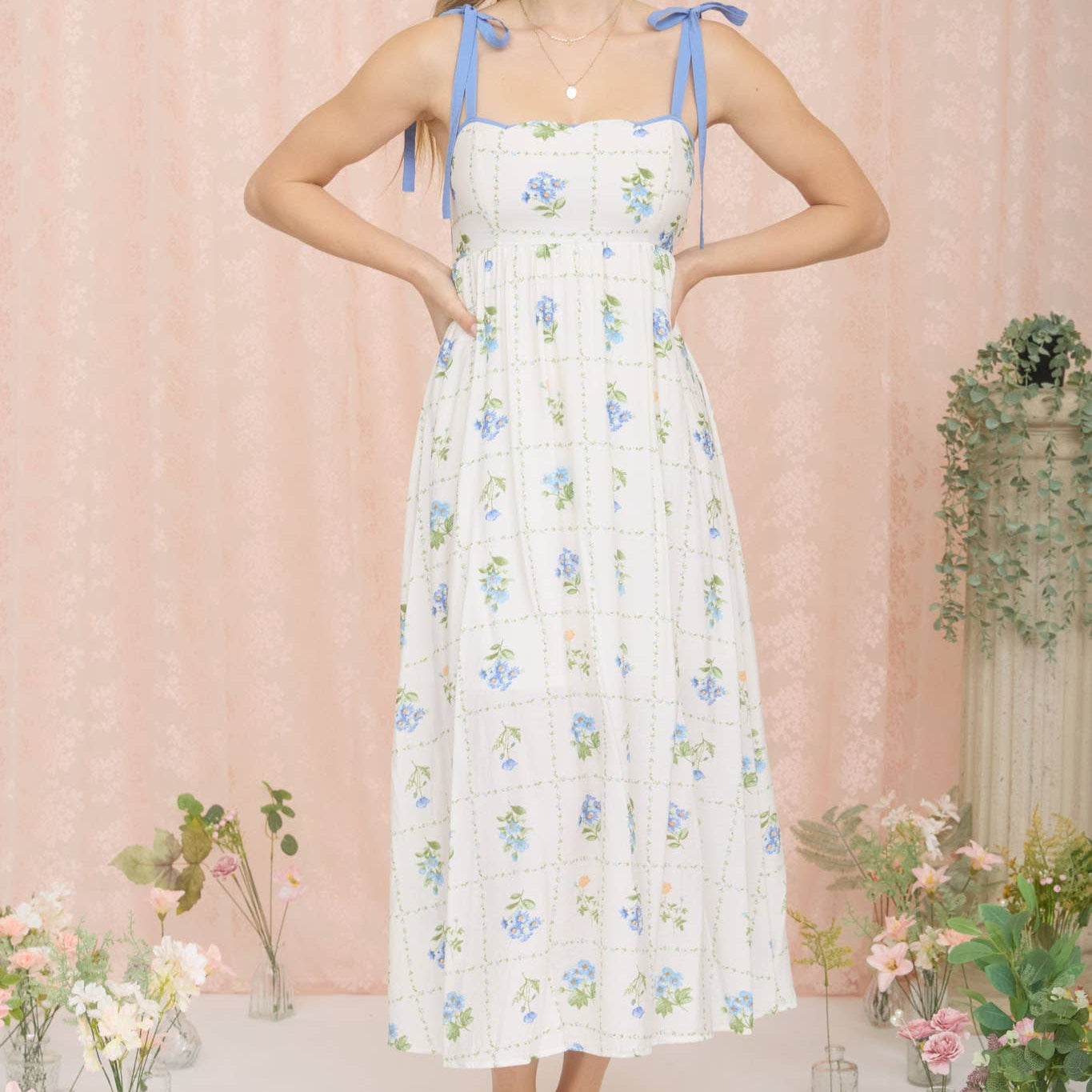 Sunlit Terrace Tie-Strap Midi Dress