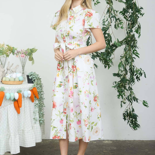 Wildflower Lane Belted Midi Shirt Dress