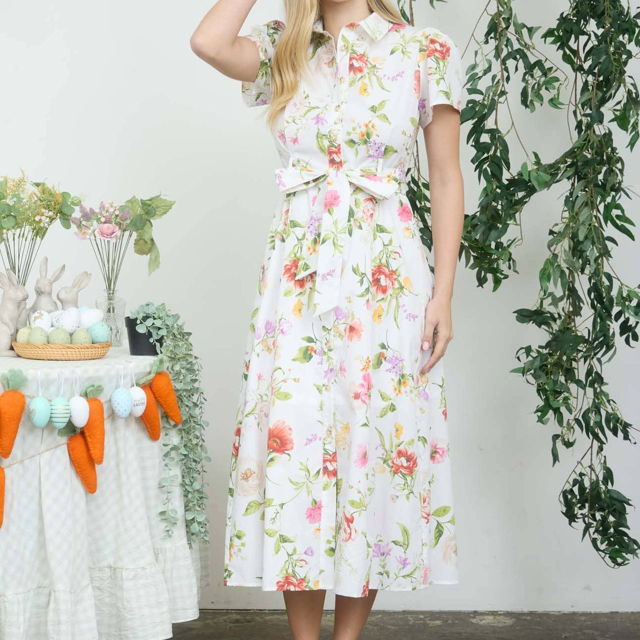 Wildflower Lane Belted Midi Shirt Dress