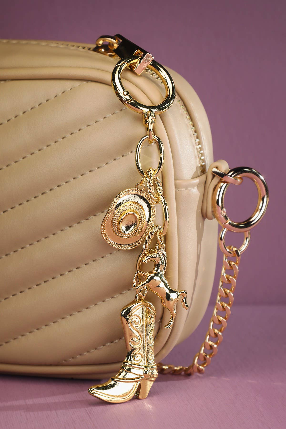 Gold Boot Metal Chain Western Bag Charm