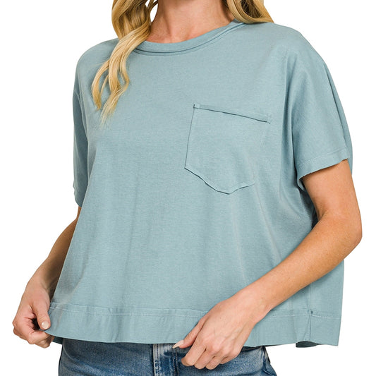 Oversized Boxy Cotton Top in Blue Gray 2870