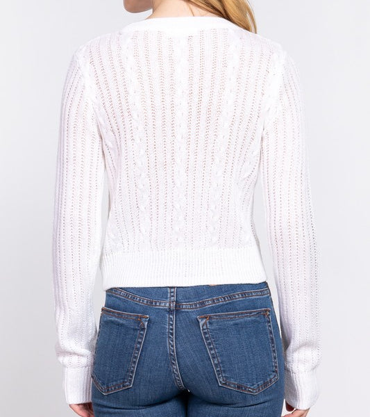 Winter Dream Cable Knit Sweater in Off White