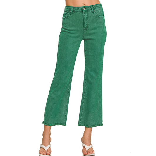 Dk Green High Waist Bootcut Pants with Frayed Hem – Women’s Stretch Denim