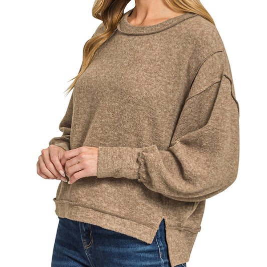 Brushed Melange Hacci Oversized Sweater in Mocha 2898