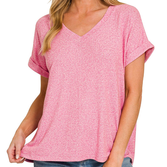 Soft Melange Hacci Top in Pink