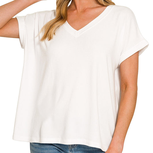 Soft Melange Hacci Top in White
