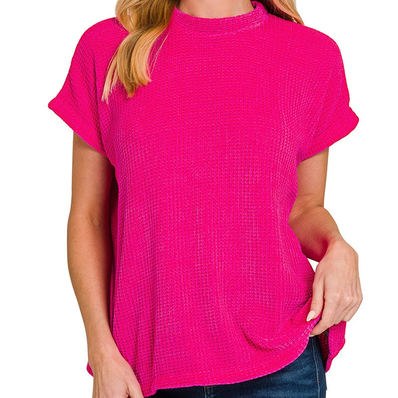 Chenille Waffle Cap Sleeve Sweater