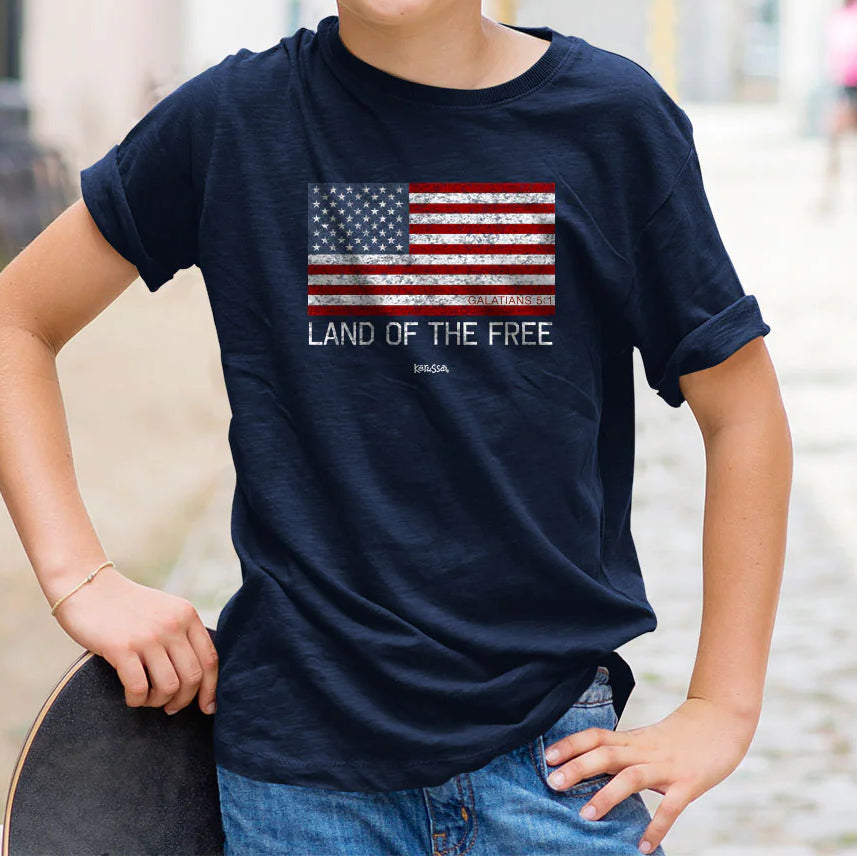 Land of the Free Patriotic T Shirt BOYS