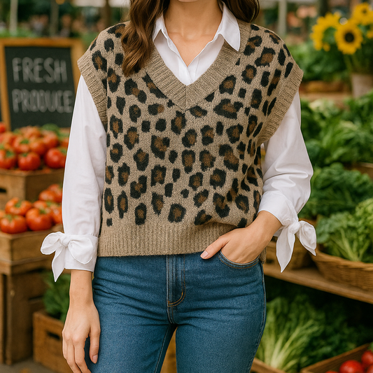 Leopard Print Brushed Wool Vest
