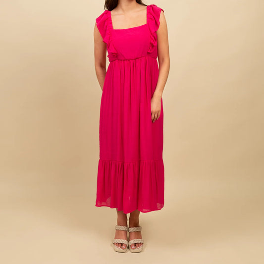 Smocked Maxi Dress with Ruffle Hem and Tie Detailing