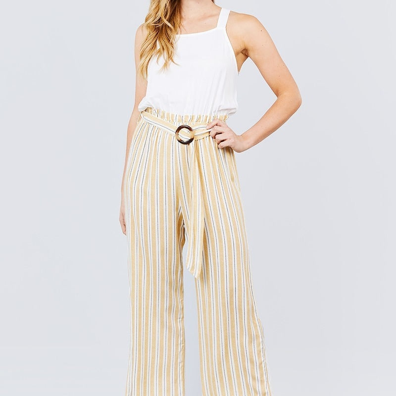 Square Neck Striped Jumpsuit