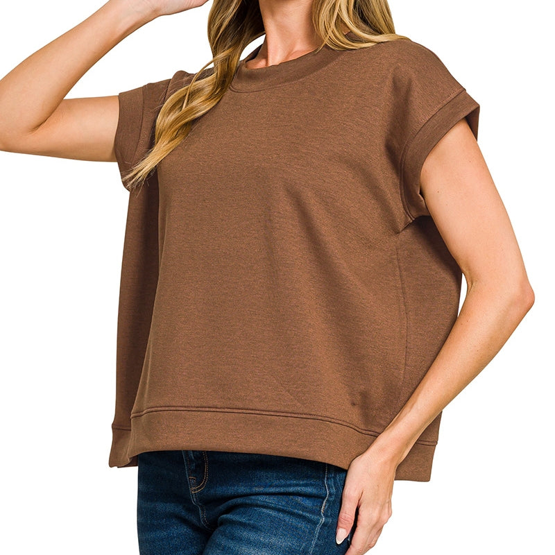 Brown Scuba Short Sleeve Sweatshirt Vest 2872