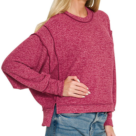 Brushed Melange Hacci Oversized Sweater in Cabernet 2899