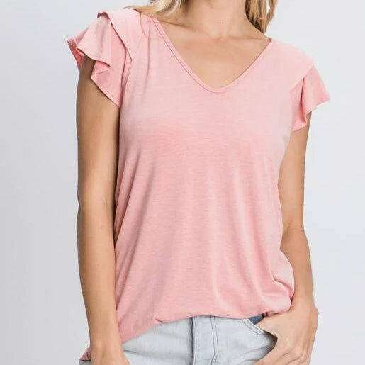 Double Ruffle Sleeve Top in Pink