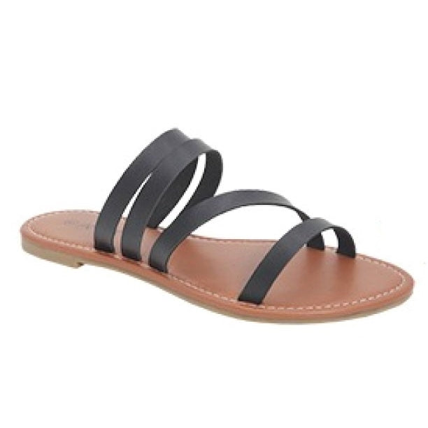 Flat Strappy Sandals in Black