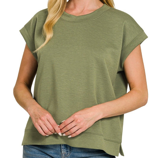 Olive Scuba Short Sleeve Sweatshirt Vest
